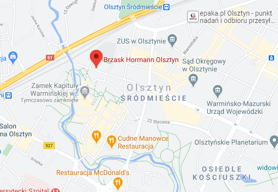 Mapka dojazdu Olsztyn